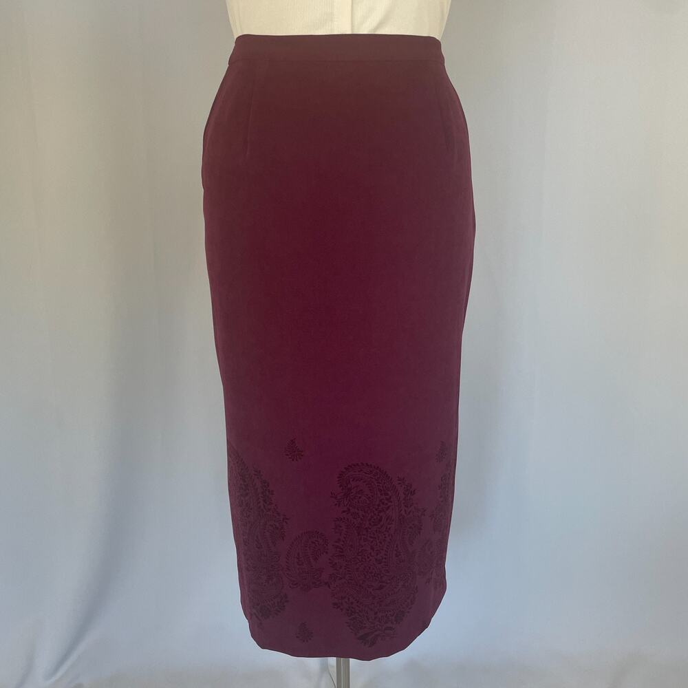 Vintage Y2K Midi Skirt Size 14 Maroon Paisley Minimal Whimsigoth Fairy Grunge
